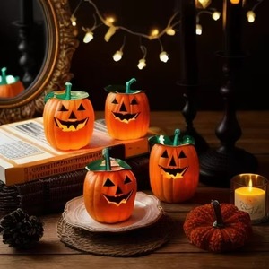 Velas de Cera de Soja Hechas a Mano con Forma de Calabaza Naranja, Decoración de Halloween, Decoración de Mesa para Fiestas en Interiores, Regalos - Product Image 1