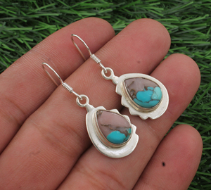 Handcrafted Sterling Silver Blue Patina Gemstone <b>Dangle</b> <b>Earrings</b> Women Natural Verdigris Artisan Style Wedding Jewelry Wholesale - Product Image 2