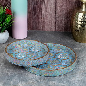 Plateaux de service Meena FAIZA CRAFT style nid d'abeille, étanches, peints à la main, modèle MDF rond, pour boissons domestiques, Inde - Product Image 6