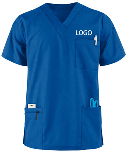 Unisex Gray Polyester/Cotton <b>Scrub</b> <b>Set</b> with Short Sleeves V-Neck Pockets Needle Detection for Hospital Use - Product Image 6