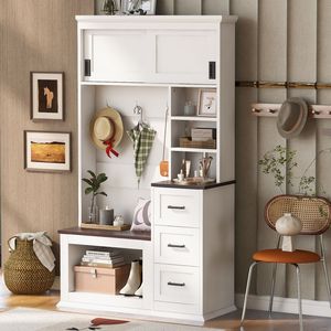Moderno Banco de Almacenamiento para Recibidor de 40.2 Pulgadas de Ancho con 3 Estantes, 3 Cajones y 3 Ganchos Resistentes, Perchero U Can - Product Image 1
