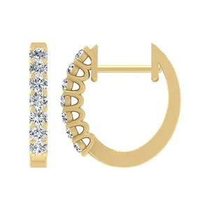 Boucles d'oreilles créoles en or jaune 14 carats avec diamants naturels ronds, cadeau pour femme - Product Image 2