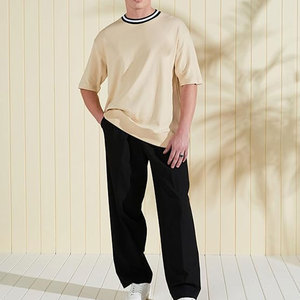 เสื้อยืดคอกลมแขนสั้นทรงโอเวอร์ไซส์สำหรับผู้ชาย ผ้าฝ้ายแคนวาส 100% เป็นมิตรกับสิ่งแวดล้อม สีพื้น สามารถสกรีนโลโก้ได้ สำหรับผู้ใหญ่ - Product Image 5