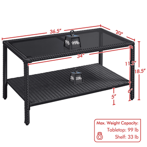 Tavolino da caffè da esterno in vimini con ripiano portaoggetti, colore nero - Product Image 5