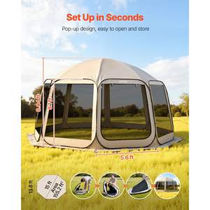 Beige 15 X 13.8 ft Pop-Up Screen House <b>Tent</b> for 12-15 People Portable Screened <b>Canopy</b> Carry Bag Netting Sides Ground Stakes for - Product Image 2