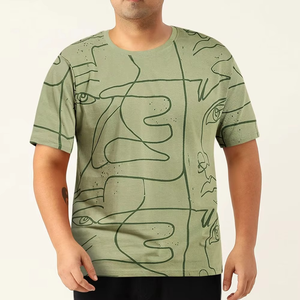 เสื้อยืดแขนสั้นสีเขียวมะกอกสำหรับผู้ชาย ทรงปกติ คอวี ผ้าฟลีซทอ ระบายอากาศได้ดี ไม่เป็นขุย - Product Image 1