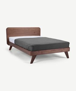 Premium Solid Teak Wood Platform <b>Bed</b> Frame with Slatted Headboard - Product Image 1