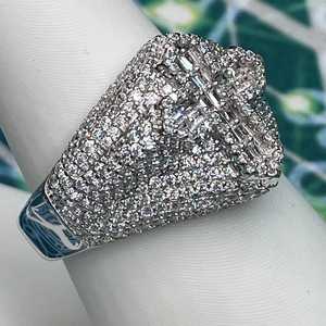 Rhodium Plated Cross Signet <b>Ring</b> for <b>Men</b> Iced Out Moissanite Diamond Baguette Pave 925 <b>Sterling</b> <b>Silver</b> Hip Hop Statement <b>Ring</b> - Product Image 3