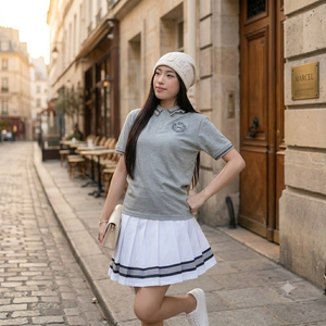 Polo Gris de Mujer, Manga Corta, Tejido de Algodón, Estilo Preppy con Logotipo, para Primavera/Verano - Camiseta Hebe para Chica - Product Image 1