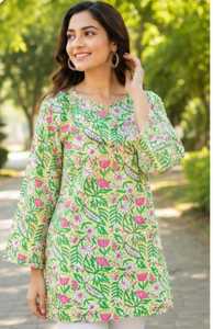 Haut court en coton pur imprimé floral indien à col halter pour femme, tunique décontractée d'été à motifs imprimés à la main, vêtement féminin - Product Image 3