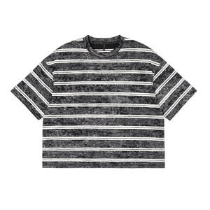 Camiseta Corta de Hombros Caídos y Corte Holgado con Lavado Ácido y Rayas para Hombre, 260 g/m², Estampado Personalizado - Product Image 6