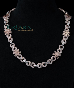 Rose Gold 14K Gold Lab Grown Diamond S925 Snowflake <b>Statement</b> <b>Necklace</b> Figaro Chain Pave Setting Unisex Wedding Luxury Jewelry - Product Image 1
