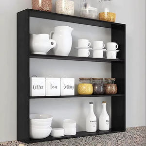 Étagère murale rustique à 3 niveaux en bois pour le rangement - Étagère de cuisine - Noir - Product Image 1