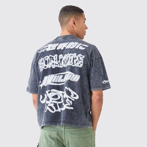 Camiseta Oversize para Hombre con Cuello Extendido y Estampado Puff, Lavada, Transpirable, de Secado Rápido, Estilo Streetwear, con Efecto Ácido - Product Image 4