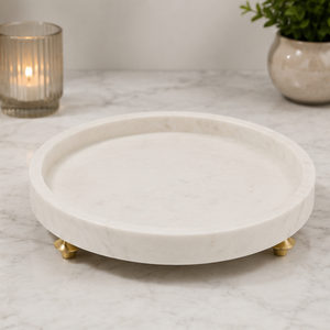 Round <b>Marble</b> Storage Tray With Brass Feet Minimalist Design Indoor Tabletop Decor Living Room Accessory - Product Image 1