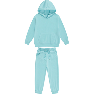 Girls <b>Pink</b> Cotton Hooded <b>Tracksuit</b> Full Sleeve Solid Color Casual Jogging Set with Drawstring Waist and Side Pockets - Product Image 3