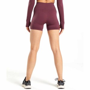 Shorts pour femmes à taille haute en tricot, imprimé logo cœur, respirant, taille élastique, style sportif, couleur bordeaux, 100% coton, écologique - Product Image 3