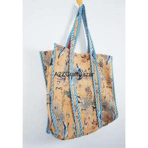 Bolso de Playa de Hombro con Asa Larga, Acolchado, de Algodón a Rayas, Hecho a Mano, Ecológico, Estilo Bohemio Indio, para Compras y Almacenamiento - Product Image 4
