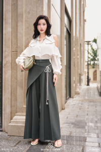 Women's Ivory Cold Shoulder Ruffle Blouse <b>Layered</b> Flounce Long Sleeve Chiffon Shirt Elegant Feminine Casual <b>Top</b> STELA - Product Image 2