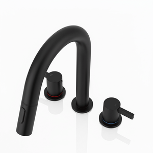 Rubinetto Lavabo Nero Opaco da 8 Pollici con 2 Maniglie, Design a 3 Fori, Doccetta Estraibile a 360 Gradi e Scarico Pop-Up - Rubinetti di Qualità per Lavabo - Product Image 5