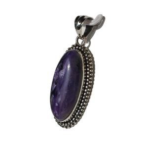 Cabochon ovale en Charoite naturelle, pendentif en pierre Sterling 925, bijoux indiens faits à la main - Product Image 3