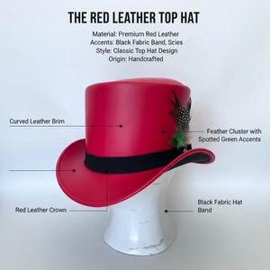 Sombrero Rojo con Cinta Negra y Adorno de Pluma, Sombrero de Fiesta Unisex para Adultos, Disfraz Festivo - Product Image 2