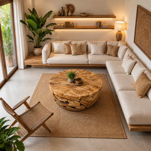 Mesa de Centro Rústica de Raíz de Teca Premium en Forma de Cuenco, Hecha a Mano con Forma Natural para Uso en Interiores de Hoteles, Resorts y Villas - Product Image 5