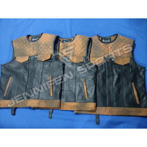 Twin Color Genuine Cowhide Leather Zipper Durable Leather Motorcycle Diamond Cut <b>Vest</b> Bike Street Style Lightweight Leather <b>Vest</b> - Product Image 4