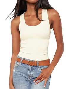 Women's Casual Breathable Woven <b>2</b>-Piece Workout Tank <b>Tops</b> with Built-in Bra Racerback Style Sleeveless for Yoga & Running - Product Image 6