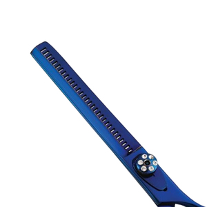 Ciseaux de Démêlage Professionnels Bleus en Acier Inoxydable de Haute Qualité pour Droitiers, Outils de Salon de Coiffure et de Barbier, Faible MOQ, Emballage Personnalisé - Product Image 3