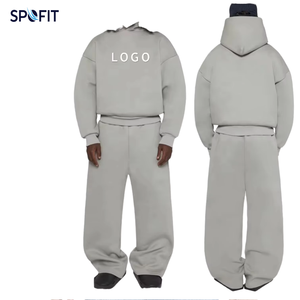 Ensemble survêtement molletonné homme : Hoodie court oversize et pantalon large, personnalisable avec logo, tenue streetwear deux pièces - Product Image 1
