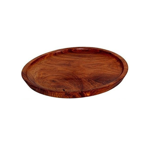 Plateau de service rond en bois massif, plateau en bois pour collations, fruits, desserts et service élégant à table, utilisation à la maison et en cuisine - Product Image 1