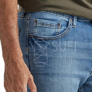 Comfortable Flexible Fit Straight Casual Mid Rise Men <b>Jeans</b> Pants <b>Button</b> <b>Fly</b> Durable Stitching Breathable Eco-Friendly 100% - Product Image 6