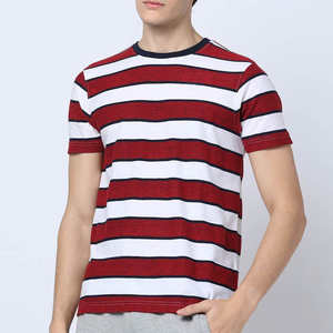T-shirt en coton tricoté surdimensionné pour homme, rouge et blanc, col rond décontracté, logo personnalisé et service OEM disponible - Product Image 5