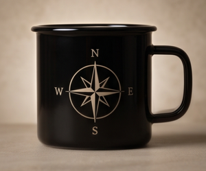 Wilderness Navigation Theme Metal Camp Cup Custom Logo Printing Heavy Duty Iron <b>Enamel</b> <b>Mug</b> Featuring Compass Rose Artwork - Product Image 1
