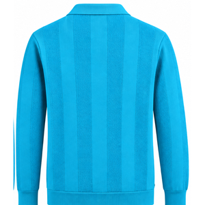 Pull-over Polo Tricoté Homme Bleu Aqua à Manches Longues, Motif Rayures Texturées, Col et Poignets Côtelés, Décontracté, Haut de Gamme, Tendance - Product Image 2