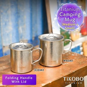 TiKOBO Pure Titanium Camping <b>Cup</b> <b>Set</b> (490ml & 330ml) | Single-Layer Direct-Heat Mug <b>Set</b> with Lids - Product Image 1