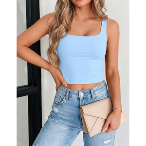 Top Corto sin Mangas para Mujer, Cuello Cuadrado, Color Azul Claro, Estilo Casual, ODM OEM, Superventas 2026 - Product Image 5