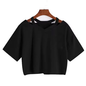 เสื้อครอปท็อปผู้หญิง ลายกราฟิก แขนสั้น คอวี เสื้อยืดครอปสไตล์วินเทจ เสื้อยืดผู้หญิงฤดูร้อน เสื้อยืดเซ็กซี่ - Product Image 4