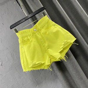 Shorts de mezclilla vintage para mujer con encaje, lavados, rasgados, elásticos, de cintura alta, informales, estilo streetwear, venta al por mayor, novedad 2026 - Product Image 1