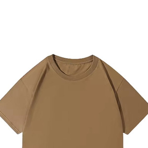 T-shirt à manches courtes pour homme, couleur marron, coupe classique, 100% coton jersey tricoté, col rond, couleur unie, style décontracté - Product Image 6