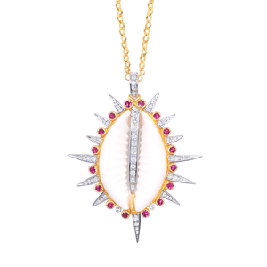 Pendentif Coquillage Cauris Plaqué Or 18K avec Pierres de Zirconium Pavées, Finition Rhodium, Bijou Fait Main Motif Croix - Product Image 2