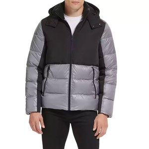 เสื้อแจ็คเก็ตพัฟเฟอร์แบบมีปกตั้ง ตัดต่อผ้า ทำจากไนลอน 100% - Product Image 4