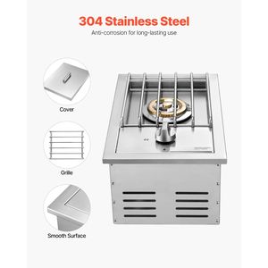 Bruciatore Laterale Singolo da 15.000 BTU per Cucina Esterna, Convertibile da Propano Liquido a Gas Naturale, Griglie BBQ in Acciaio Inox 304 - Product Image 4