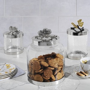 Tarro Redondo de Vidrio para Galletas con Tapa Metálica con Diseño Floral, Recipiente Hermético para Almacenamiento de Alimentos, Diseño Artesanal - Product Image 5