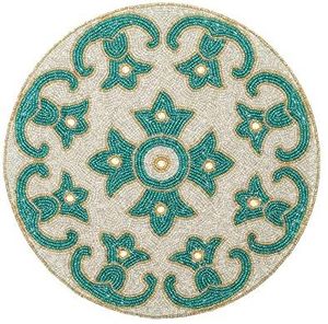 Luxury Handmade Beaded Embroidery <b>Round</b> Placemat Arabic Coffee <b>Table</b> <b>Mat</b> Decorative Mughal Style Beadwork Coaster <b>Mats</b> Pats - Product Image 1