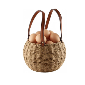 Handmade Farmhouse Paper Rope <b>Egg</b> <b>Basket</b> with Leather Handle Storage <b>Baskets</b> for <b>Egg</b> Organizing from Vietnam - Product Image 2