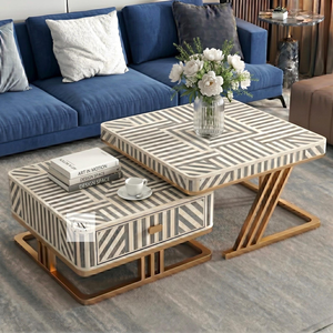 Premium Bone Inlay <b>Coffee</b> <b>Table</b> Modern Handmade Living Room Furniture Decorative Cocktail <b>Table</b> Unique Pattern - Product Image 1