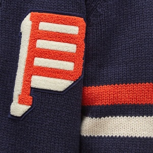 Custom Patch Knitted Varsity <b>Cardigan</b> Jacket Vintage Letterman Sweater <b>Navy</b> Blue Retro College Style Men's Button Up Coat - Product Image 5