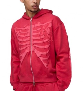 Men's Zip Up Hoodie And Sweatpants Set Streetwear Puff Printing Acid Wash Flared Tracksuit - Product Image 3